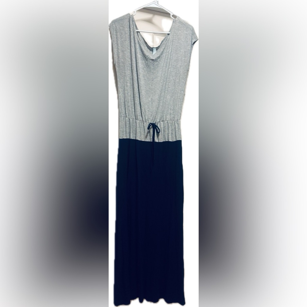 Gray and Navy Blue Women's Maxi Dress